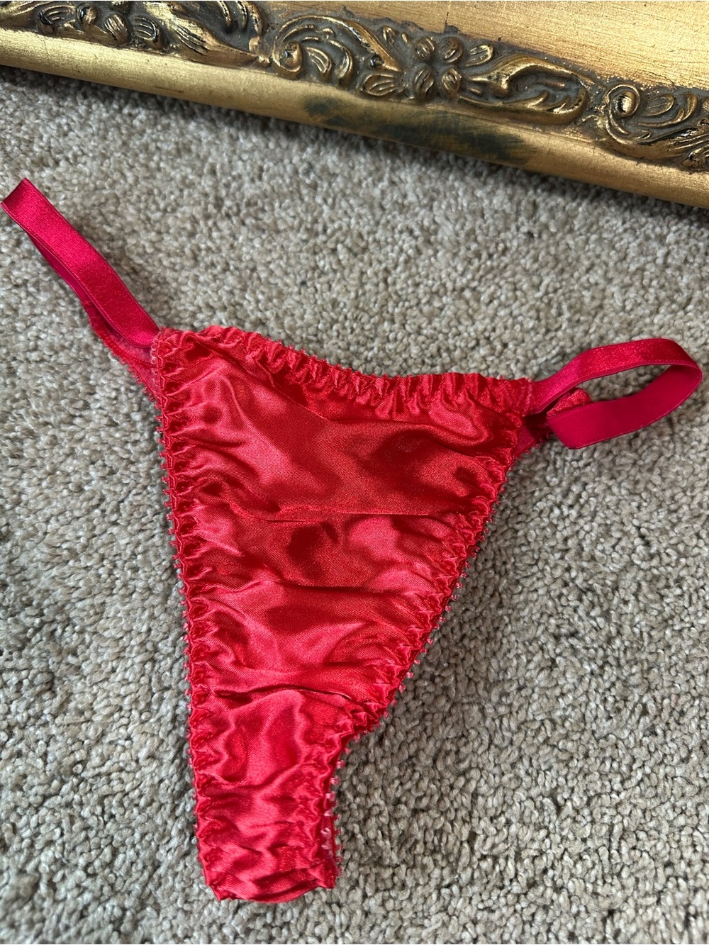 New Vintage Empire Intimates 90s Y2K 00s Red Satin Thong Size Small Style 391
